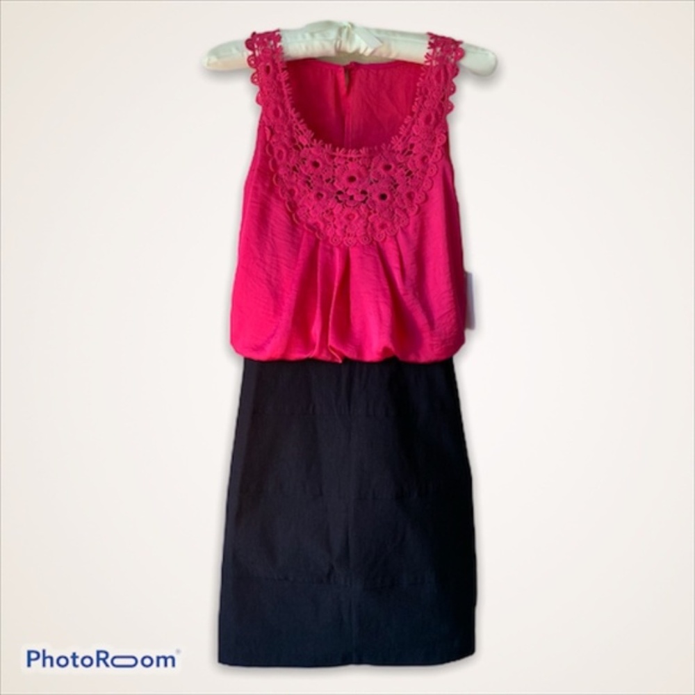 Pink Lace and Black Skirt Dress Scoop Neck - NWT - Size 1/2 Juniors - Never Worn